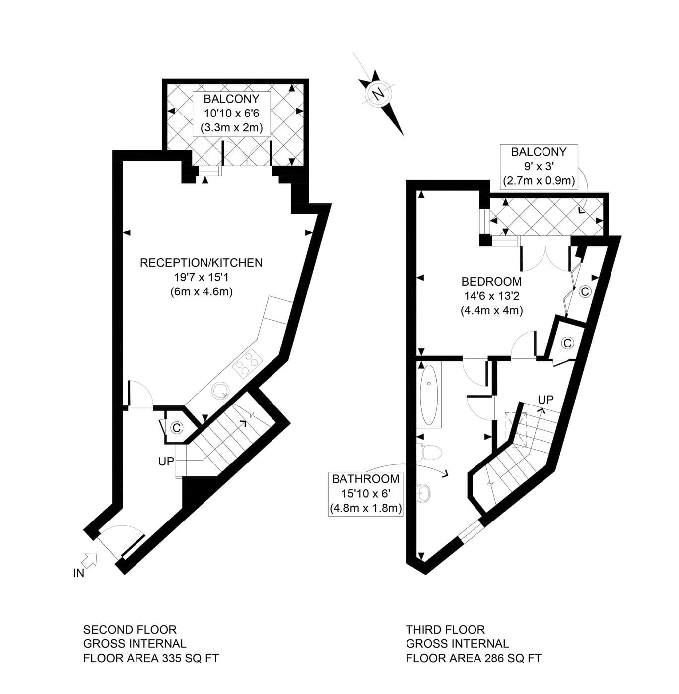 Professional floor plan of a split-level apartment